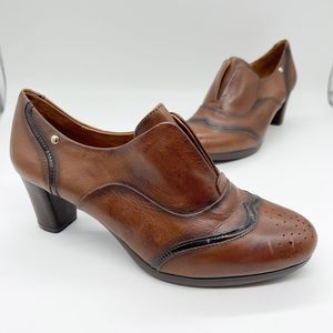 Pikolinos Salerno Oxford Heels Womens Size EU 41 Brown Leather Wingtip Slip On